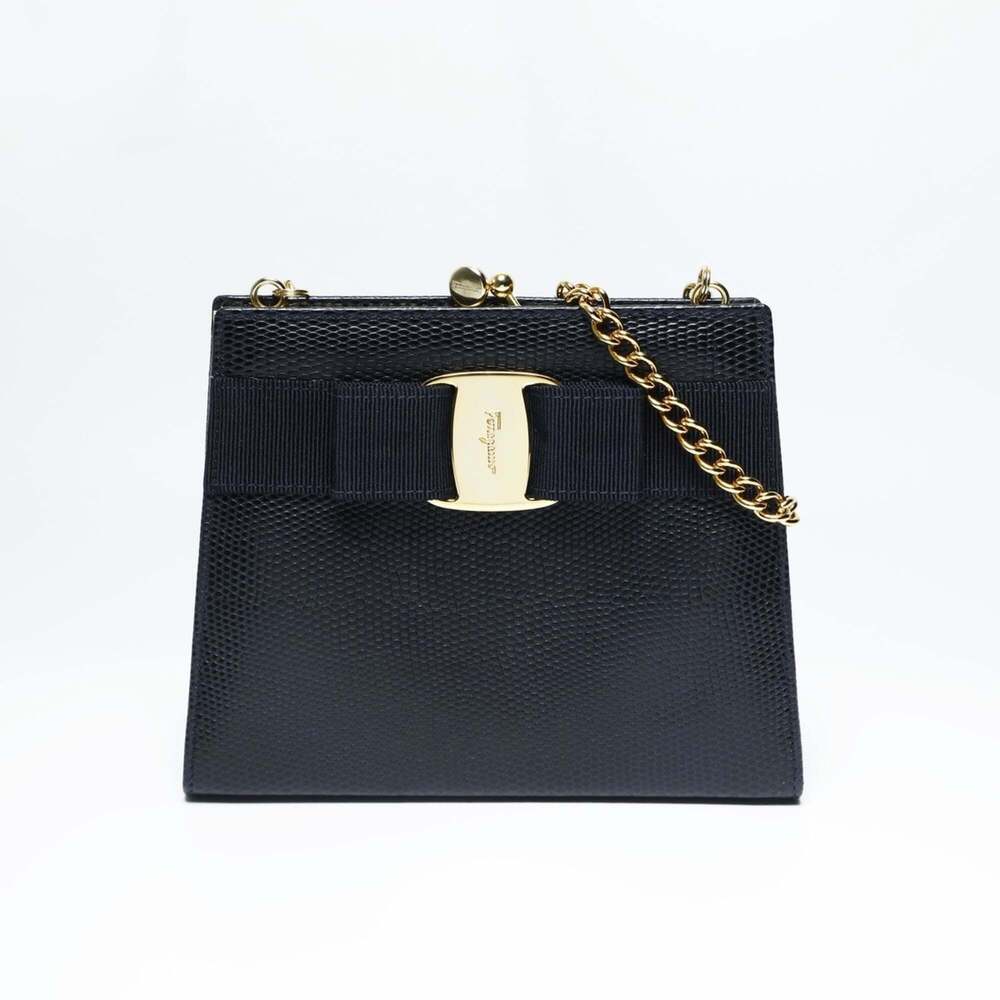 Salvatore Ferragamo Vara Mini Chain Shoulder Bag in Navy - Picture 2 of 13